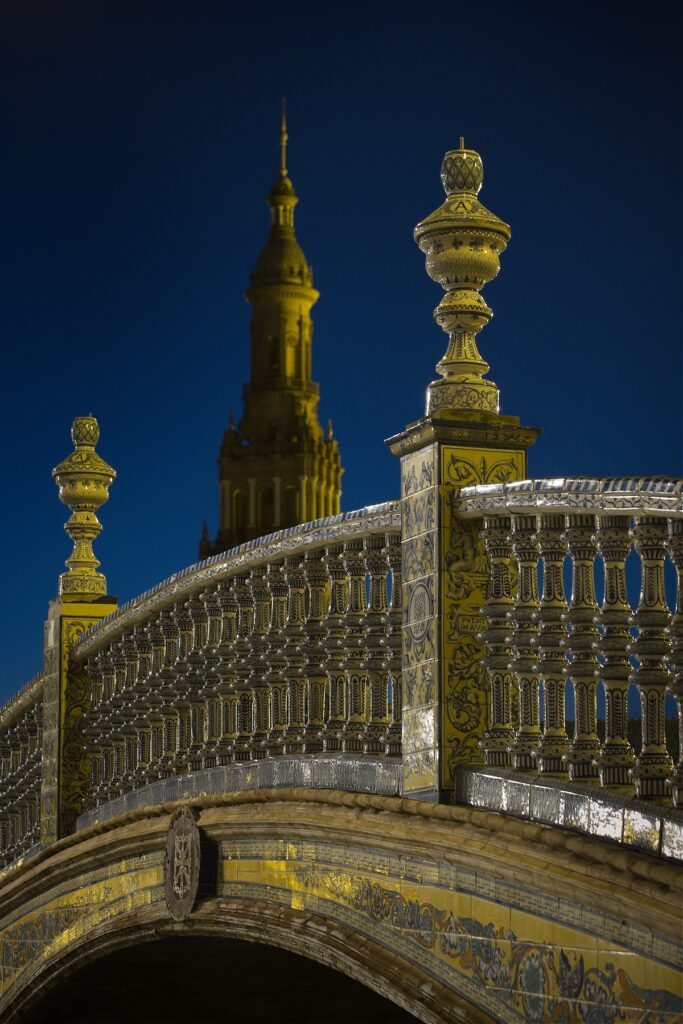 Bridge in Plaza de Espanya in Seville during blue hour